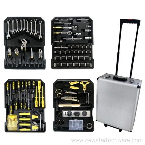 214pcs mtaalamu wa vifaa vingi vya kazi vya trolley vilivyowekwa katika kesi ya aluminium